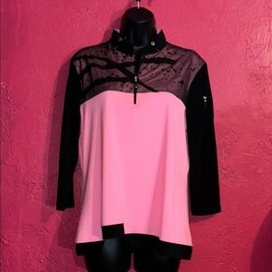 Jamie Sadock Pink and Black athletic sportswear golf shirt. Sz medium.